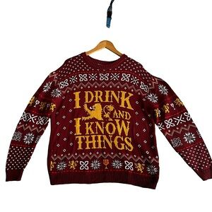 GAMES OF THRONES I DRINK AND I KNOW THINGS RED CHRISTMAS SWEATER  MEN’S SZ XL